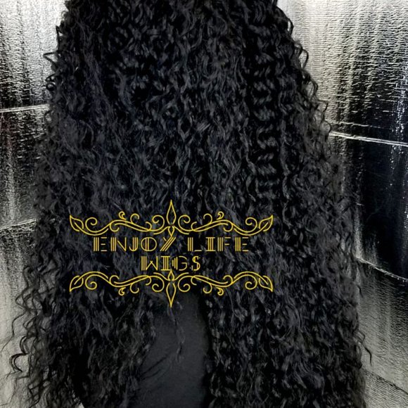 Black kinky curly side part wig human blend